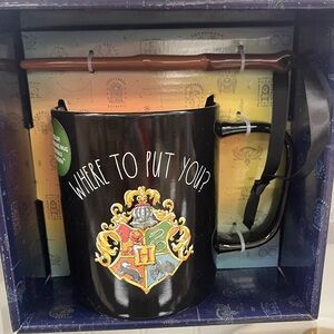 RAE DUNN Harry Potter Sorting Hat Slytherin Color changing Coffee Mug & Wand NWT